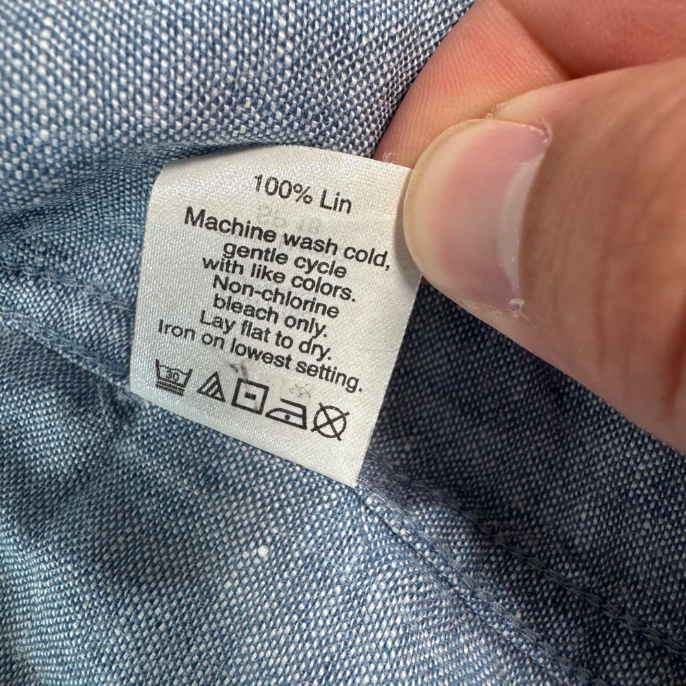J.Crew Button Down Shirt Mens Large Blue Excellent 100% Linen Short Sleeve H4802 - Picture 6 of 9